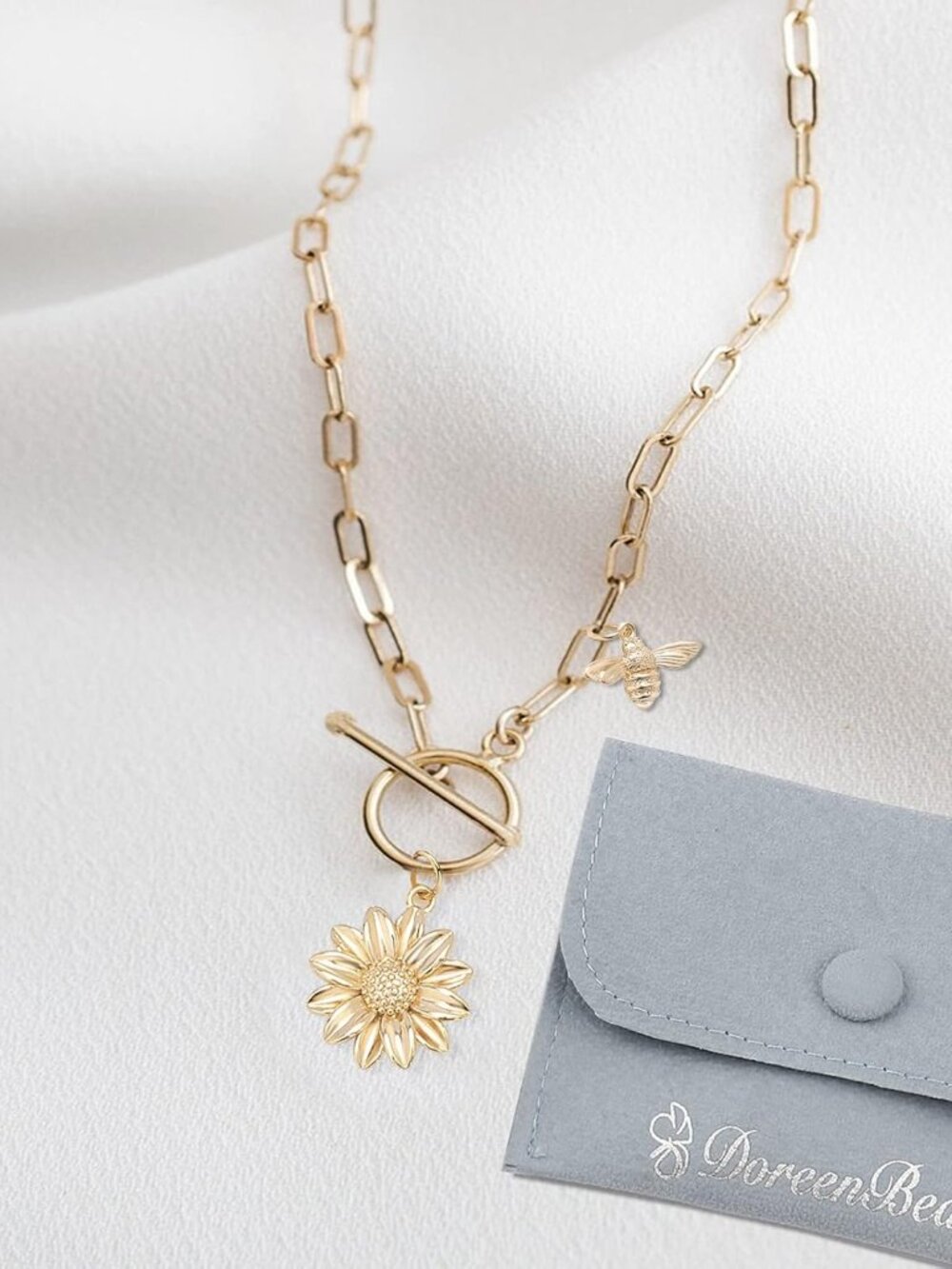 18K Gold Sun Moon Star Compass Pendant Necklace Chunky Toggle Paperclip Chain Ne - Picture 7 of 9
